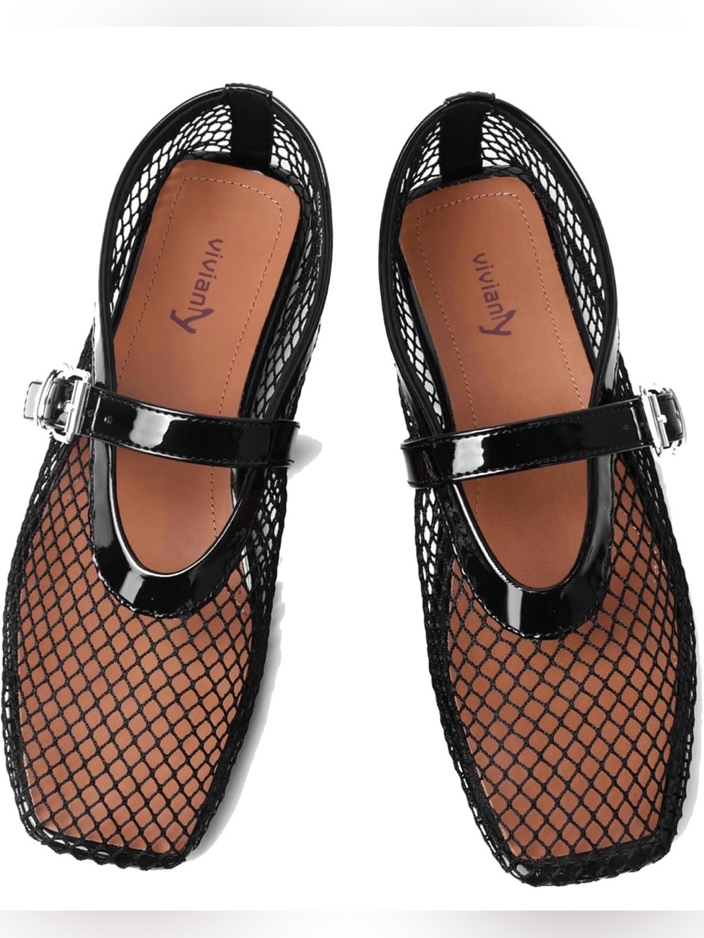 Viviana Black Patent & Mesh Mary Jane Flats